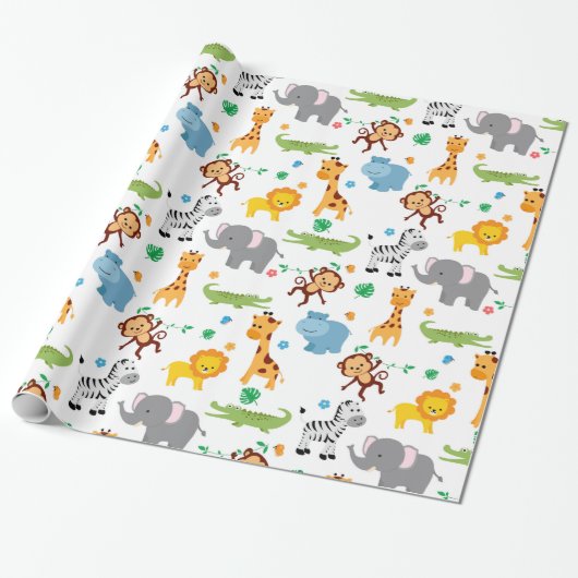Schattigee Safari Dieren Kwekerij Patroon Cadeaupapier (Uitgerold)