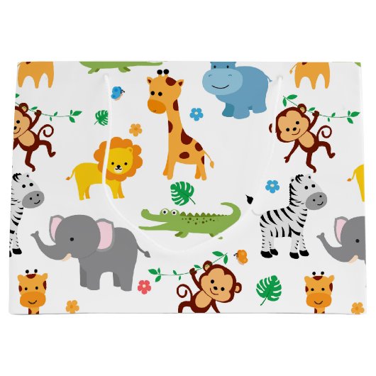 Schattigee Safari Dieren Kwekerij Patroon Large Cadeautasje (Voorkant)