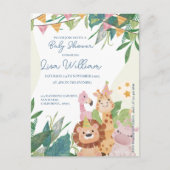 Schattigee Safari Dieren Leafy Baby shower Invitat Briefkaart (Voorkant)