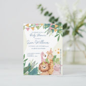 Schattigee Safari Dieren Leafy Baby shower Invitat Briefkaart (Staand voorkant)