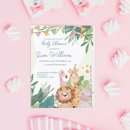 Schattigee Safari Dieren Leafy Baby shower Invitat Briefkaart