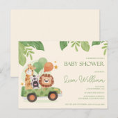 Schattigee Safari Dieren Leafy Baby shower Invitat Briefkaart (Voorkant / Achterkant)