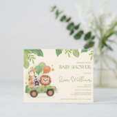 Schattigee Safari Dieren Leafy Baby shower Invitat Briefkaart (Staand voorkant)