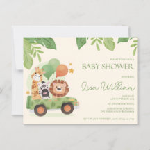 Schattigee Safari Dieren Leafy Baby shower Invitat
