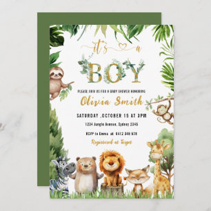 Schattigee Safari Dieren Oerwoud Boy Baby shower Kaart