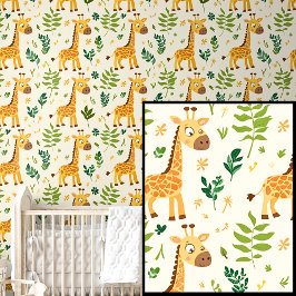 Schattigee Safari Dieren Oranje Giraffes Behang