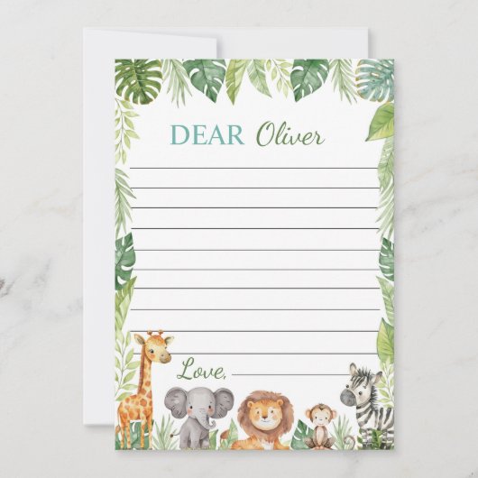 Schattigee Safari Dieren Tijd Capsule Note Bericht Bedankkaart (Voorkant)