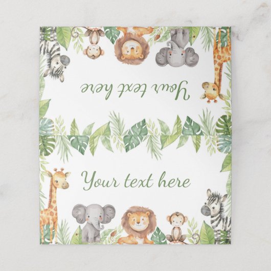 Schattigee Safari Dieren Verjaardagsfeestplaatskaa Plaatskaartje (Buitenkant ongevouwen)