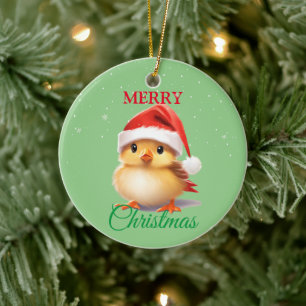 Schattigee Safari dierenvogel Santa Kerstkostuum Keramisch Ornament