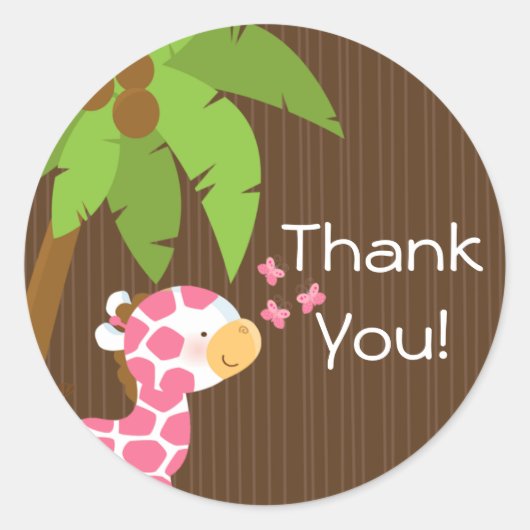 Schattigee Safari Giraffe Meisje Baby shower Stick Ronde Sticker (Voorkant)