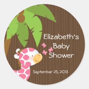 Schattigee Safari Giraffe Meisje Baby shower Stick Ronde Sticker