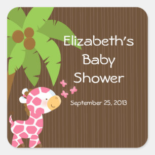 Schattigee Safari Giraffe Meisje Baby shower Stick Vierkante Sticker
