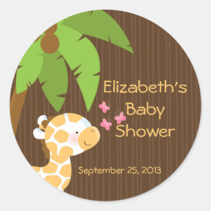 Schattigee Safari Giraffe Neutral Baby shower Stic Ronde Sticker