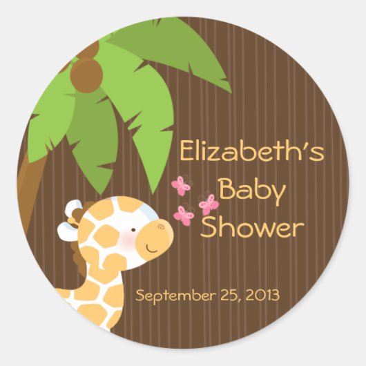 Schattigee Safari Giraffe Neutral Baby shower Stic Ronde Sticker (Voorkant)