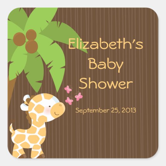 Schattigee Safari Giraffe Neutral Baby shower Stic Vierkante Sticker (Voorkant)