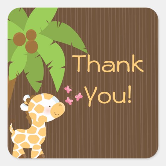 Schattigee Safari Giraffe Neutral Baby shower Stic Vierkante Sticker (Voorkant)