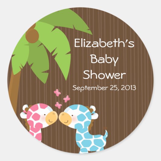 Schattigee Safari Giraffes Meerdere Baby shower St Ronde Sticker (Voorkant)