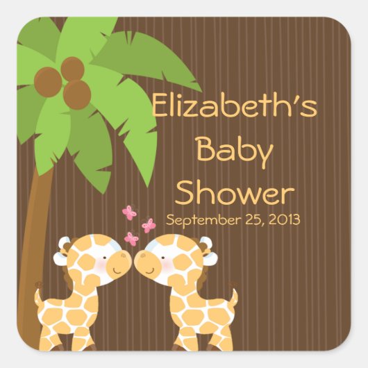 Schattigee Safari Giraffes Meerdere Baby shower St Vierkante Sticker (Voorkant)