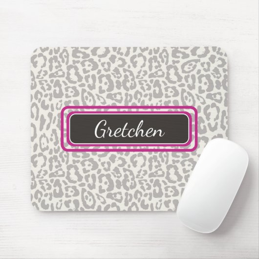 Schattigee Safari Leopard Print Grijs en Wit Mouse Muismat (Met muis)