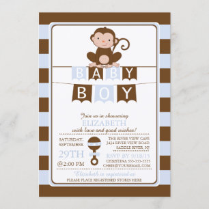 Schattigee Safari Monkey Boys Baby shower Uitnodig Kaart