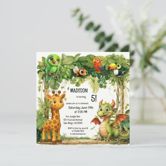 Schattigee Safari Oerwoud Animal Child Verjaardag Kaart (Staand voorkant)