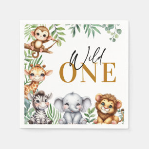 Schattigee Safari Oerwoud Animals Wild One Boy Ver Servet