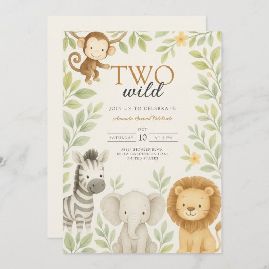 Schattigee Safari Oerwoud Baby Dieren Verjaardag Kaart (Voorkant / Achterkant)