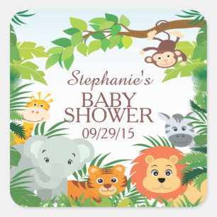 Schattigee Safari Oerwoud Baby shower Favor Sticke Vierkante Sticker