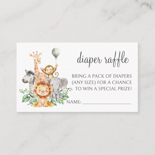 Schattigee Safari Oerwoud Baby shower Luier Raffle Informatiekaartje (Voorkant)