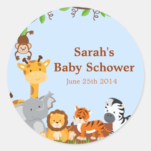Schattigee Safari Oerwoud Baby shower Stickers (Voorkant)