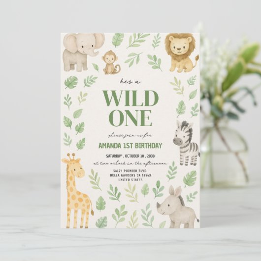 Schattigee Safari Oerwoud Dieren Verjaardag Kaart (Staand voorkant)