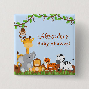 Schattigee Safari Oerwoud Dierlijke Jongen Baby sh Vierkante Button 5,1 Cm