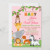 Schattigee Safari Oerwoud Meisje Baby shower Uitno Kaart (Voorkant)
