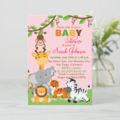 Schattigee Safari Oerwoud Meisje Baby shower Uitno Kaart (Staand voorkant)