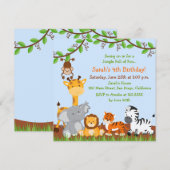 Schattigee Safari Oerwoud Verjaardagsfeestuitnodig Kaart (Voorkant / Achterkant)