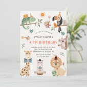 Schattigee Safari Party Animals Kids Verjaardagsui Kaart (Staand voorkant)