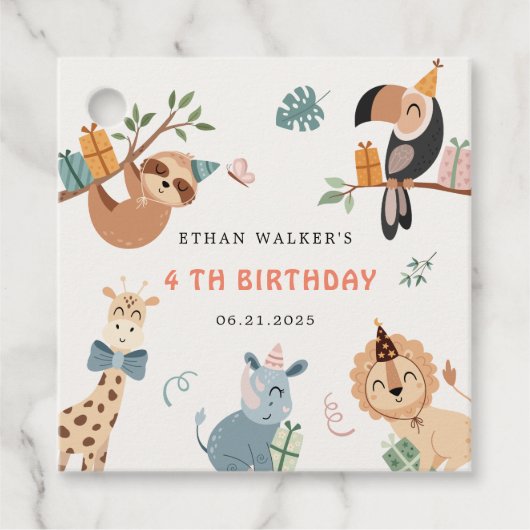 Schattigee Safari Party Dieren Kinderen Verjaardag Bedankjes Labels (Voorkant)