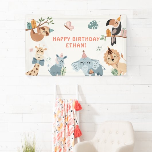 Schattigee Safari Party Dieren Kinderen Verjaardag Spandoek (Insitu)