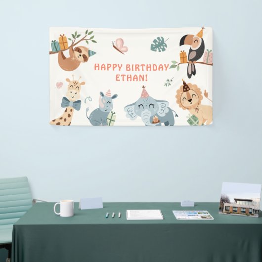 Schattigee Safari Party Dieren Kinderen Verjaardag Spandoek (Beurs)