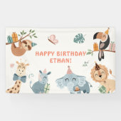 Schattigee Safari Party Dieren Kinderen Verjaardag Spandoek (Horizontaal)