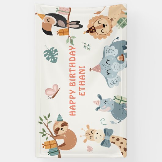 Schattigee Safari Party Dieren Kinderen Verjaardag Spandoek (Verticaal)