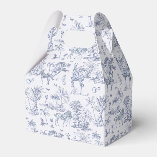 Schattigee Safari Toile de Jouy | Blauw Baby showe Bedankdoosjes (Achterkant)