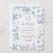 Schattigee Safari Toile de Jouy | Blauw Baby showe Kaart (Voorkant)