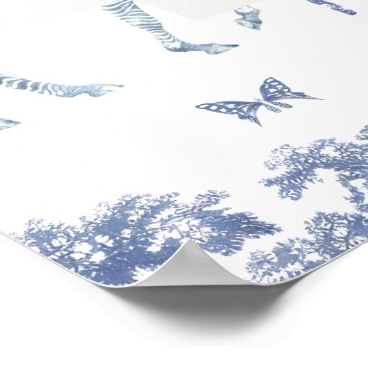 Schattigee Safari Toile de Jouy | Blauw Baby showe Poster (Hoek)