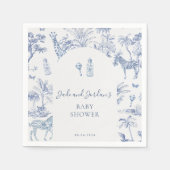 Schattigee Safari Toile de Jouy | Blauw Baby showe Servet (Voorkant)