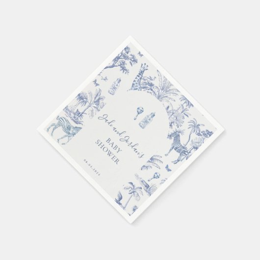Schattigee Safari Toile de Jouy | Blauw Baby showe Servet (Hoek)