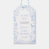 Schattigee Safari Toile de Jouy Blue Baby shower Cadeaulabel (Voorkant)