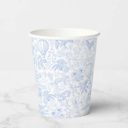 Schattigee Safari Toile de Jouy Blue Baby shower Papieren Bekers (Achterkant)