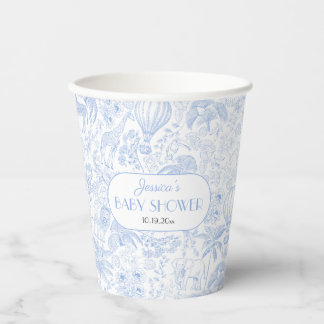 Schattigee Safari Toile de Jouy Blue Baby shower Papieren Bekers