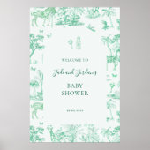 Schattigee Safari Toile de Jouy | Mint Baby shower Poster (Voorkant)